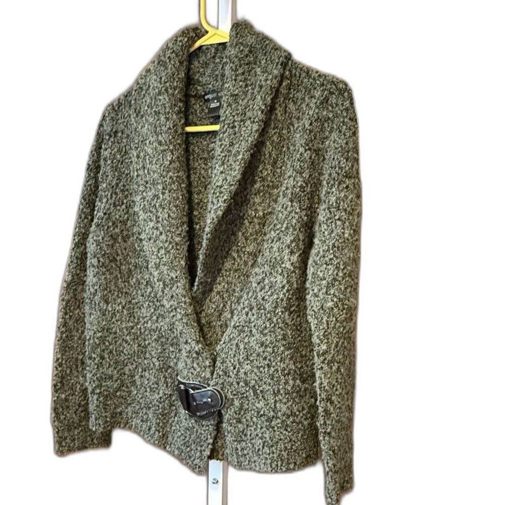 August Silk Women Chunky Sweater Cardigan Sz M Green/Black Office Buckle